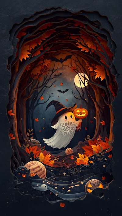 an image of a halloween scene with pumpkins in the air and a ghost on it Create Halloween Phone Halloween Art, Halloween Art Iphone, Halloween Scarecrow, black