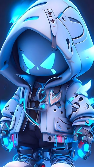 an image of a robot with glowing eyes Cute Halloween For Boys Animated For Gamers, Cool Background For Boys, Cool Screensavers For Boys, steel blue