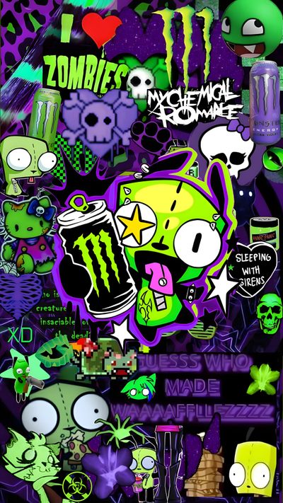Zim Wallpaper, Gir Pfp Invader Zim, Invader Zim Wallpaper, Gir Invader Zim Aesthetic, Emo Cartoon Wallpaper, Invader Zim Bg, The Green Guy Cartoon, Evil Green, Scene Kid Background Scenecore Halloween Zim, Gir Pfp Invader Zim, Invader Zim, Gir Invader Zim Aesthetic, dark slate gray