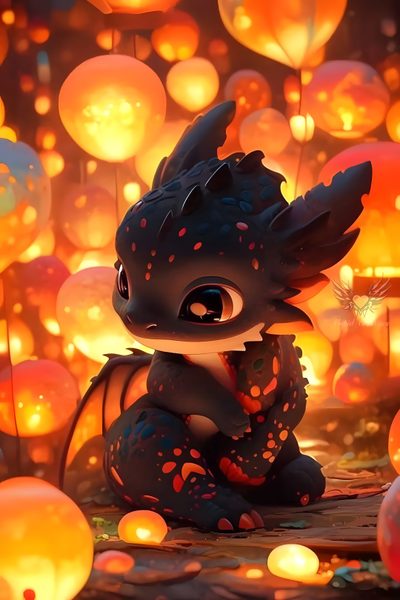 a little dragon sitting on the ground surrounded by lanterns Toothless Halloween Mythical Creatures Fantasy, Baby Dragon Art, Dragon Artwork Fantasy, sienna