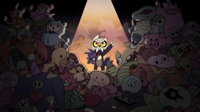 an animated cartoon character surrounded by many stuffed animals in the dark with a bright light shining on them The Owl House Halloween The Owl House Piano, Owl House Theme Piano, Owl House Ending, black