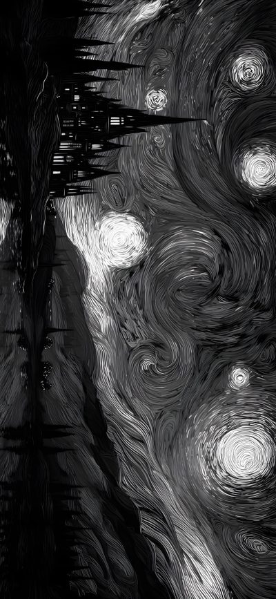 black and white image of the starry night Dark Halloween Desktop Pc 4k Aesthetic Dark, Black And White Dark Fantasy, Dark For Tablet, dark slate gray