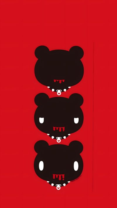 three black bears with red eyes on a red background Gloomy Bear Halloween Gloomy Bear Halloween, Gloomy Bear Desktop, Gloomy Bear Png, Cute Horror, crimson