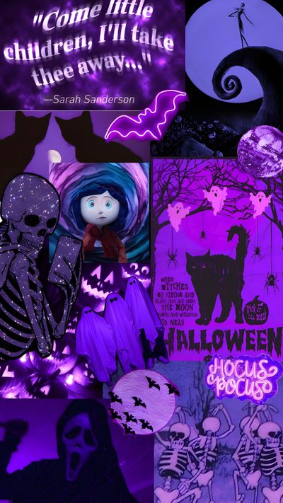 halloween collage with purple and black background Purple Preppy Halloween Halloween Cute, Birthday Ideas For Her, Black And Purple, indigo