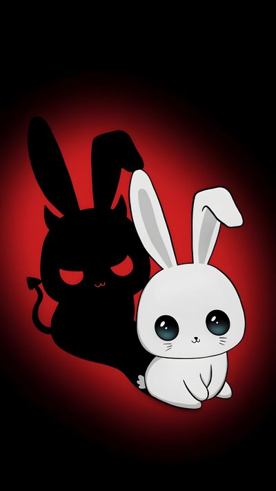 an image of a rabbit and a cat on a dark background with red light behind it Halloween Bunny For Phone Cute Demon Bunny, Devil Rabbit, Bunny Skull, Evil Bunny, Scary Bunny, black