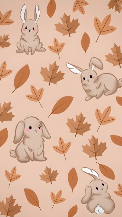 two rabbits sitting in front of leaves on a pink background with orange and brown colors Halloween Easter Ideas Autumn Phone, Halloween Iphone Backgrounds, Rabbit, Thanksgiving, Halloween Cute, wheat