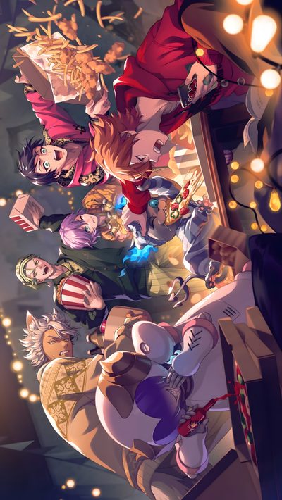 an anime scene with many people in the background and one person standing on top of another Twisted Wonderland Halloween Twisted Wonderland Official Art, Twst First Years, Twisted Wonderland Laptop, dim gray