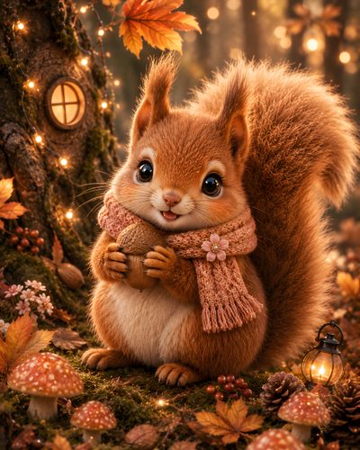 a red squirrel with a scarf around it's neck sitting in front of a tree Squirrel Halloween Squirrel Pictures, Magical Creature, Cute Squirrel, Baby Squirrel, saddle brown