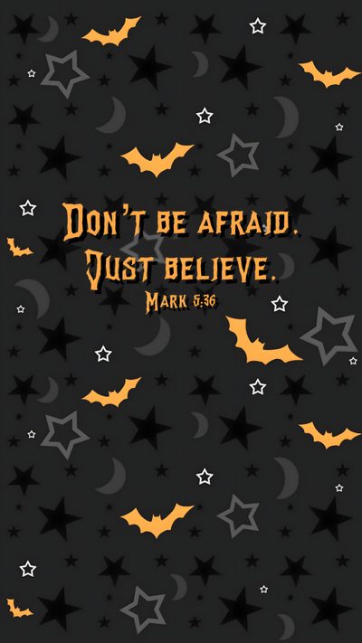 a bat pattern with the words don't be afraid just believe mark 6 26 Cute Christian Halloween Religious Halloween, Batman Drawing, Christian Halloween, Monster Theme, black
