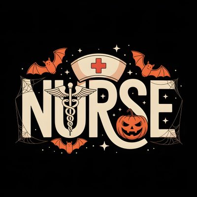 the word nurse is surrounded by bats and pumpkins Nurse Halloween Nurse Halloween, Nursing Halloween Decor, Nurse Fall Vibes, Halloween Doctor, black
