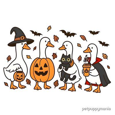 three ducks and two cats are dressed up as witches, one is holding a pumpkin Halloween Duck Duck Witch, Halloween Ducks, Senior Year Diy, Duck, Halloween Cute, Halloween Iphone, white
