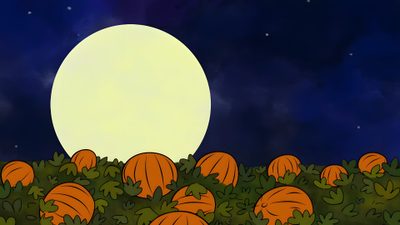 cartoon pumpkins are growing on the ground in front of a full moon Charlie Brown Halloween Laptop Charlie Brown Thanksgiving Laptop, Its The Great Pumpkin Charlie Brown, Great Pumpkin Charlie Brown, midnight blue