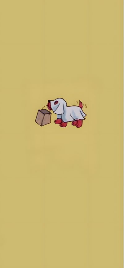 a white dog carrying a brown box on its back Clifford Halloween Clifford, Dog Ghost, Clifford The Big Red Dog Yellow Dog, Ghost Dog Iphone, dark khaki