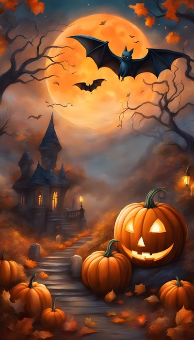 a halloween scene with pumpkins and bats Pumpkin Halloween Background Create A Spooky Outdoor Display, Halloween Party Decoration Inspiration, Halloween Pumpkin Decor Ideas, saddle brown