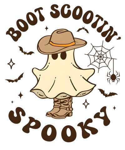a cartoon character wearing boots and a hat with the words boot soon spook Aesthetic Cute Western Halloween Fall Designs, Cute Halloween Cow, Fall Sublimation Designs, white