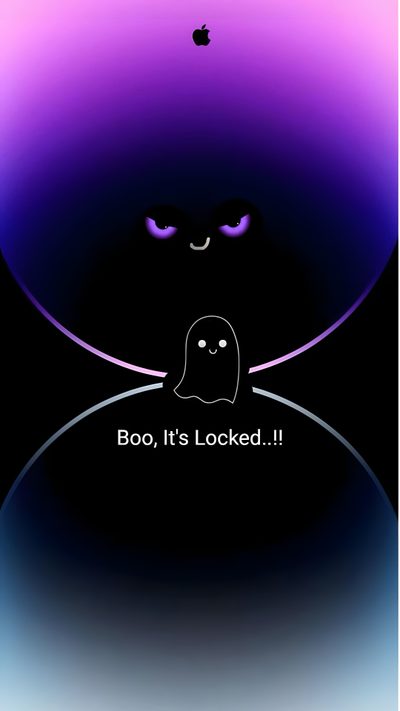 a black and purple background with an apple logo in the bottom right corner that says boo, it's locked Halloween Liquid Boo Printable And Cool Lock Iphone Lock Screen Dark, Cute La Boo Boo, Boo Hd, black