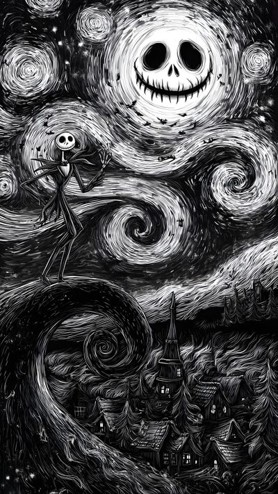 a black and white drawing of a skeleton holding a jack - o'- lantern Halloween Iphone Skeletons Tim Burton Ipad, Halloween Spooky, Dark Fall Aesthetic, dark slate gray