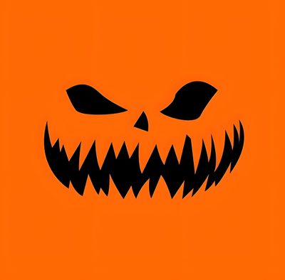 an orange background with a scary pumpkin face on it's side and black teeth Halloween Watch Face Halloween Jack-o'-lantern Face, Jackolantern Scary Face, Jack-o'-lantern Face On Orange Background, orange red