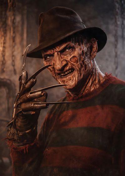 a man in a striped shirt and hat holding a knife to his face with blood on it Halloween Freddy Kruger Freddy Kriger, Cartoon Scary Characters, Horror Movie Bad Guys, black