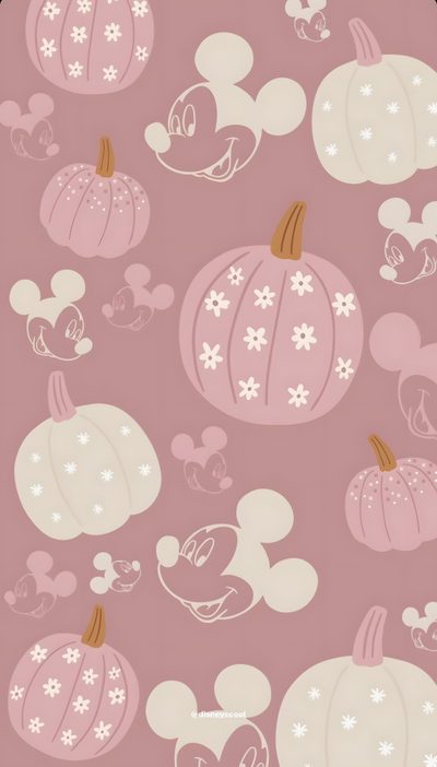 mickey and minnie mouse pumpkins on pink background Pink Disney Halloween Cute Mickey Mouse Fall Theme, Disney-themed Fall Decor Inspiration, Halloween Phone Ideas, rosy brown