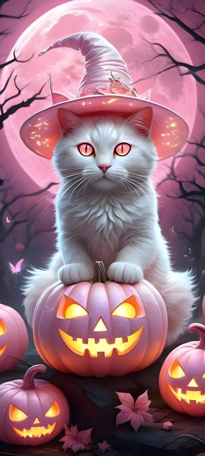 a cat wearing a witches hat sitting on top of a pumpkin Halloween Witch Cat Halloween Kitty, Cute Cat Halloween, Cat Halloween, Halloween Cat For Phone, gray