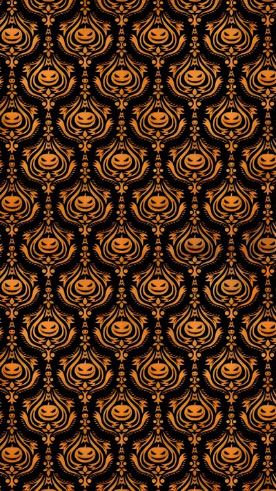 an orange and black wallpaper pattern with swirls on the bottom, in different colors Halloween Trellis Ikat Custom Halloween, Orange And Black Damask Background,