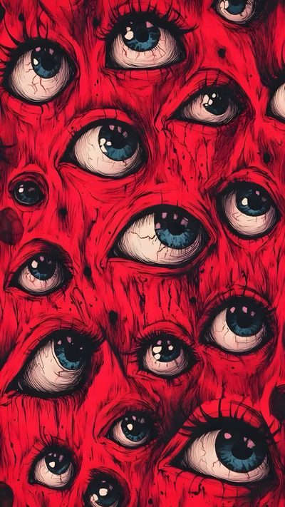 an image of many different eyes with red and blue irises on the upper half Eyeball Halloween Nghệ Thuật Kinh Dị, Eyeball Art, Eyes, Dark Art Illustrations, Cool Art, Arte De Rua, brown