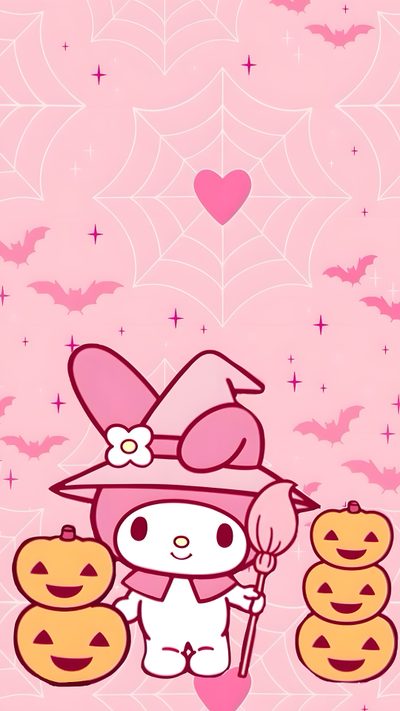 My Melody Wallpaper Halloween, My Melody Halloween Background, My Melody Witch, My Melody Fall Wallpaper, My Melody Halloween Wallpaper, Halloween Kuromi And My Melody, Pink Hello Kitty Halloween Wallpaper, My Melody Pumpkin Ideas, Hello Kitty My Melody Halloween Halloween With Hello Kitty In A Hat My Melody Halloween, My Melody Halloween Background, My Melody Witch, pink