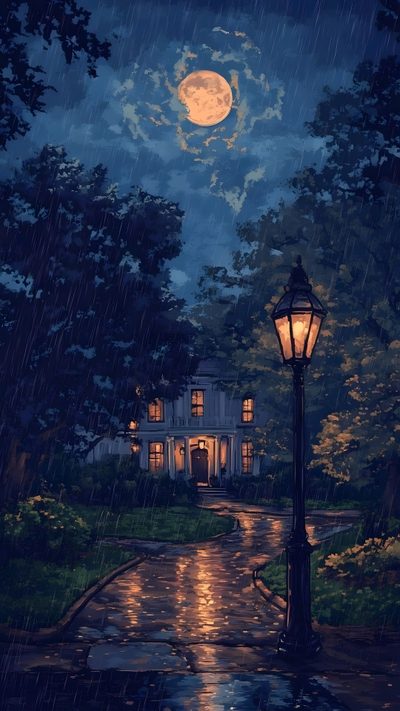Fall Night Wallpaper, Night Illustration, Pretty Wallpapers, Scenery Wallpaper, Rainy Night Wallpaper Iphone, Night Painting Wallpaper, Pixel Fall Wallpaper, Rainy Phone Background, Art Sketchbook Rainy Halloween Night Sky Fall Night, Night Illustration, Pretty, Scenery, Rainy Night Iphone, dark slate gray