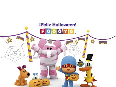 an advertisement for halloween toys with cartoon characters Pocoyo Halloween Pocoyo Halloween, Pocoyo Halloween 2014, Pocoyo Halloween Spooky Movies, white
