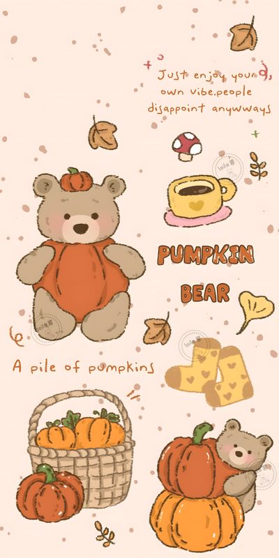 an image of a teddy bear with pumpkins Halloween Bear Iphone Thanksgiving, Iphone Kawaii, Create Your Own, Girly Graphics, Apple Watch, linen