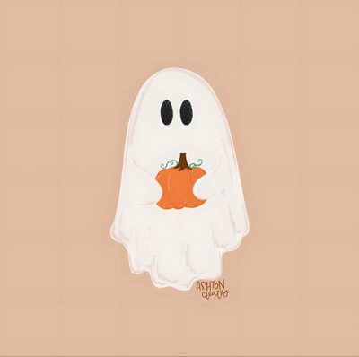 a ghost with a pumpkin in its mouth Aesthetic Halloween Apple Watch Cute Fall Widget Pictures, Preppy Ghost Laptop, Cute Ghost For Ipad, tan