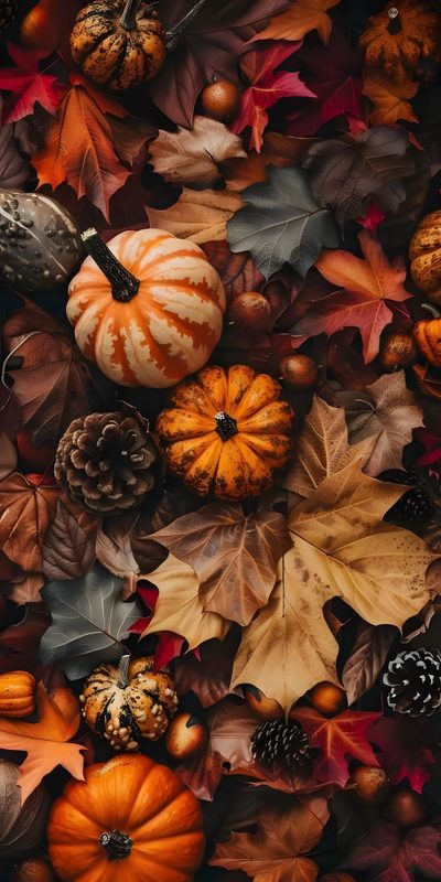 many different types of autumn leaves and pumpkins Halloween Apple Fall Phone Backgrounds Aesthetic, Pumpkin Aesthetic, Red Fall Aesthetic, saddle brown