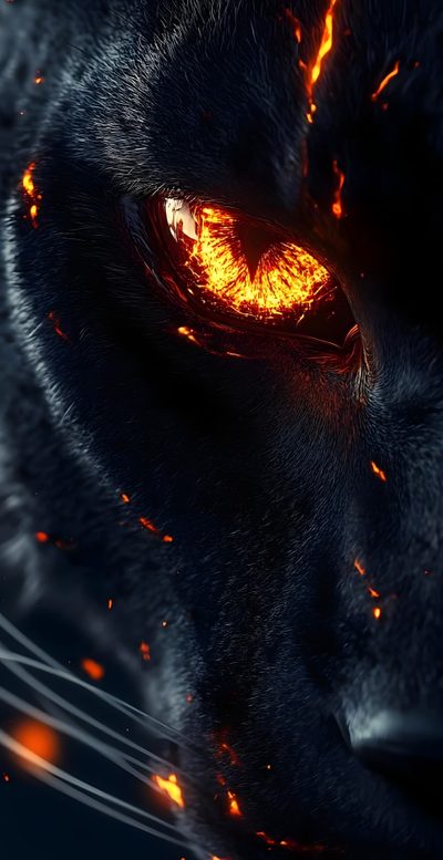 a close up of a cat's face with fire coming out of its eyes Halloween Fiery Felines-black Custom Tiger With Fire Eyes, Fire Panther, Black Panther Fire,