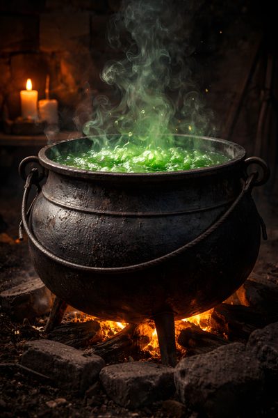 a large pot filled with green liquid sitting on top of a fire Halloween Spooky Cauldron Snakes Potions Brewing Cauldron, Potion Cauldron, Witch Cauldron, black