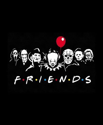 a group of people with balloons and the words friends Halloween Horror Friends Scary, Shirt Design, Halloween Backgrounds, Graphic Tshirt Design, black