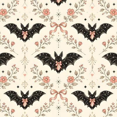 a bat pattern with pink flowers and stars on white background for wallpaper or fabric Halloween Bat For Bedroom Bat Patterns, Gothic Cottagecore, Bat Pattern, Black Bat, old lace