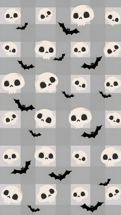 a bunch of skulls and bats on a gray background with black dots in the middle Halloween Skull And Bat Skull, Halloween, Phone Backgrounds, Pretty, Backgrounds, Phone, dark gray