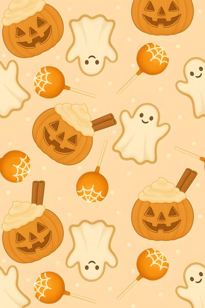halloween seamless wallpaper with pumpkins and ghost faces Halloween Cookie Warm Halloween, Cute Halloween Treats, Halloween Iphone Backgrounds, navajo white