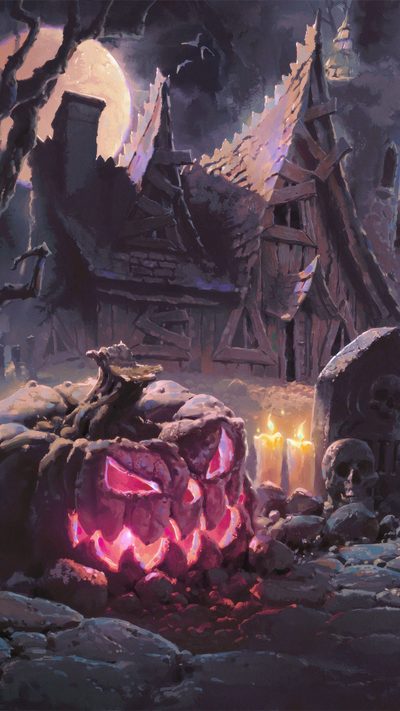 a halloween scene with pumpkins and candles in front of an old house at night Halloween Village For Pc Haunted Village Background, Haunted Village, Haunted House At Night, dark slate gray