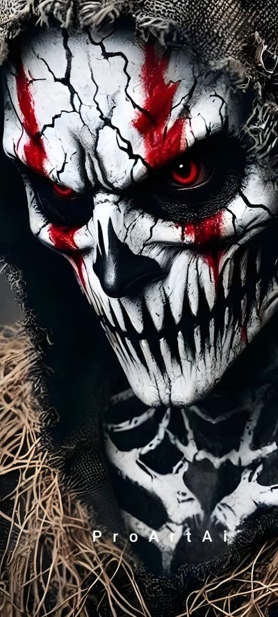 a creepy clown with red eyes and white makeup Halloween Face Skeleton Half Face, Scary Skeleton Face Drawing, Scary, Scary Mask Art, dark slate gray