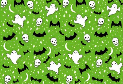 a green background with skulls, bats and stars Green Halloween Desktop Snoopy, Fictional Characters, Pattern, olive drab