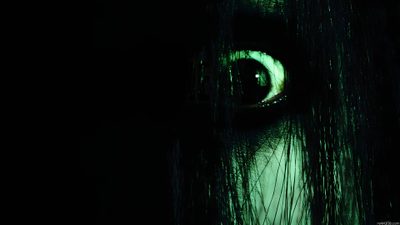 a woman's eye glowing in the dark with long hair and green eyeshade Scary Halloween For Computer Scariest, Scary For Laptop, Scary Stuff, Scary Scary, Scary Face, black