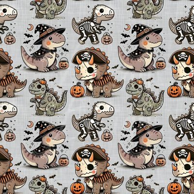 an animal with a hat and pumpkins on it's face is surrounded by other animals Halloween Dinosaur For Nursery Halloween Seamless, Dinosaur Halloween, Halloween Dinosaur, silver
