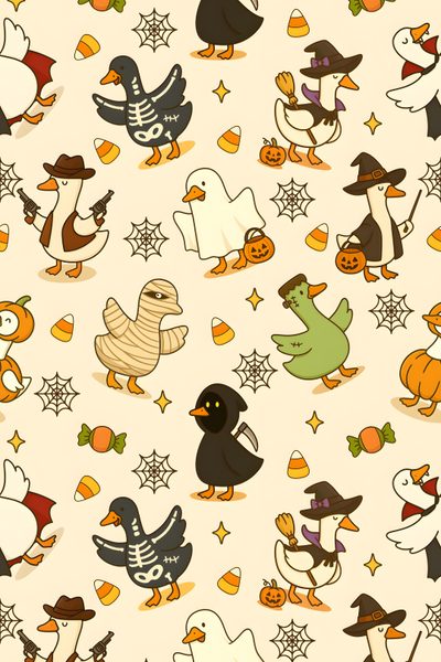 Adorable ducks dressed in Halloween costumes — witches, mummies, skeletons, and more! A fun and whimsical seamless pattern perfect for spooky season crafts, fabric, and décor.

#HalloweenPattern #CuteDuckArt #SpookySeamless #HalloweenFabric #GooseArt #FallAesthetic #KawaiiHalloween Halloween Wallpaper Iphone Backgrounds, Halloween Wallpaper Backgrounds, Duck Wallpaper, Halloween Wallpaper Cute, Design Websites, Halloween Wallpaper Iphone, Holiday Wallpaper, Cute Images For Wallpaper, Theme Halloween Halloween Costumes Halloween Iphone Backgrounds, Halloween Backgrounds, Duck, Halloween Cute, papaya whip