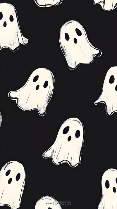 black and white halloween ghost fabric with large, ghostly faces on it's sides Halloween Spooky Ghost Pattern Asthmatic Halloween, Halloween Aesthetic Ghost, Ghost Ipad, black