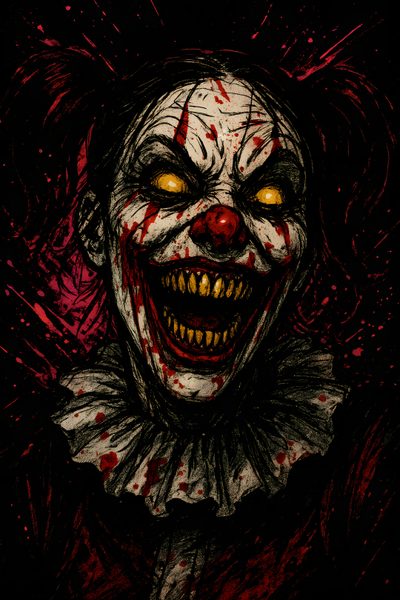 a creepy clown with yellow eyes and red hair Clown Halloween Crazy Clown, Scary Clown Art, Clown Dark, Killer Clown, Creepy Clown, Clown Horror Art, black