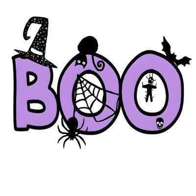 the word boo spelled out in purple with a spider on it's face and witch hat Purple Halloween Boo Calendar Icon, Halloween Desserts, Halloween Cakes, Halloween, Aesthetic Stickers, white