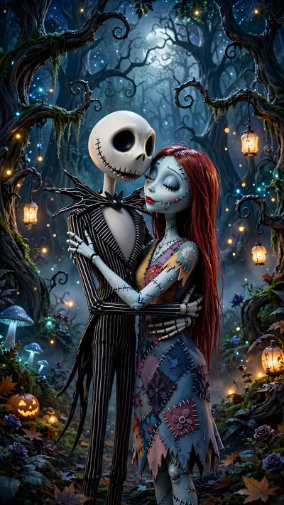 a couple dressed as jack and sally from the nightmare Halloween Jack And Sally Jack Skeleton, Nightmare Before Christmas, Jack And Sally, dark slate gray