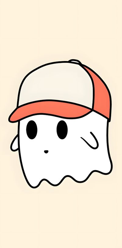 a white and red hat with black eyes on top of a light brown square frame Baseball Halloween Cartoon Ghost Drawing Easy, Easy Cartoon Cute Ghost Drawing, Easy Cartoon Ghost Drawing, beige